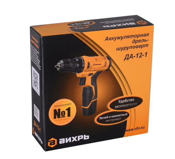 Дрель-шуруповерт аккумуляторная "ВИХРЬ" ДА-12-1 (24Нм, 12V) 1 скорость, 72/14/11 купить за 1 682 руб. в Новосибирске
