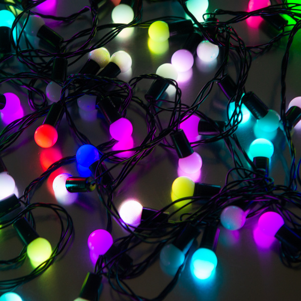 Гирлянда светодиодная "Шарики" матовые BL-10100M, 100 LED, 10 м, мульти (7цв.),черный шнур, Funray, 18188 купить за 709 руб. в Новосибирске