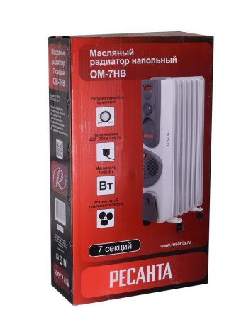 Масляный обогреватель ОМ-7НВ Ресанта, 67/3/10, с вентилятором купить за 4 390 руб. в Новосибирске