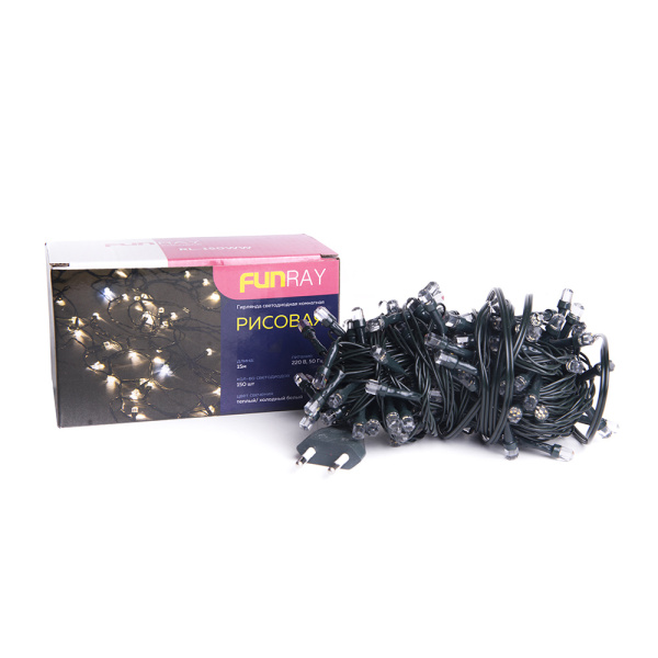 Гирлянда светодиодная "Рисовая" RL-880WW, 8м, 80LED, хол.белый+тепл.белый, темн-зел. шнур 1,5м, Funray, 2648 купить за 0 руб. в Новосибирске