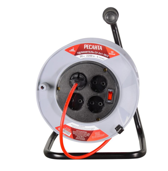 Удлинитель силовой на катушке, СУ-2х1-30/2, 2200Вт, (с выкл., 4 розетки) Ресанта, 61/118/4 купить за 3 286 руб. в Новосибирске