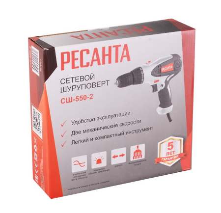 Сетевой шуруповерт РЕСАНТА СШ-550-2, 550Вт, 36 Нм, реверс, 2 скорости, 75/16/1 купить за 3&nbsp;190 руб. в Новосибирске