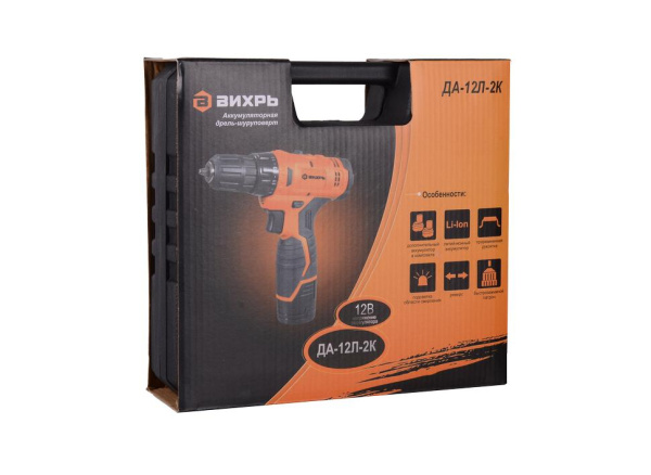 Дрель-шуруповерт аккумуляторная "ВИХРЬ" ДА-12Л-2К (Li-ion, 30Нм) 2 скорости, кейс, 2 аккум, 72/14/7 купить за 2 790 руб. в Новосибирске