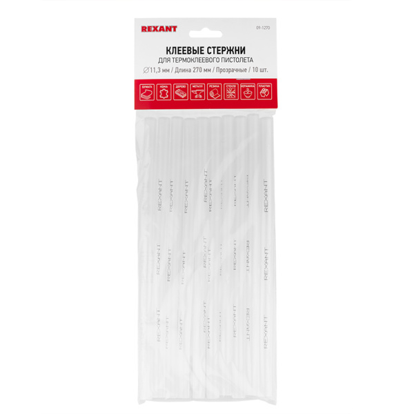 Клеевые стержни d=11, 3 мм, L=270 мм, прозрачные (упак. 10 шт. ) REXANT купить за 463 руб. в Новосибирске