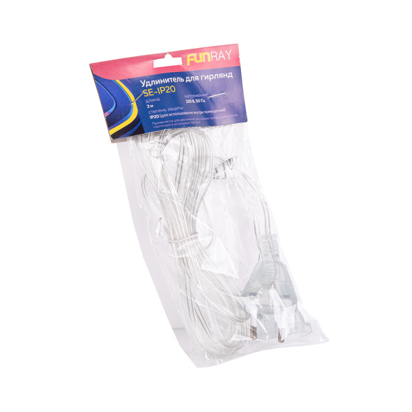 Удлинитель для гирлянды SE-IP20, 3 м, 220В, IP20, Funray купить за 182 руб. в Новосибирске
