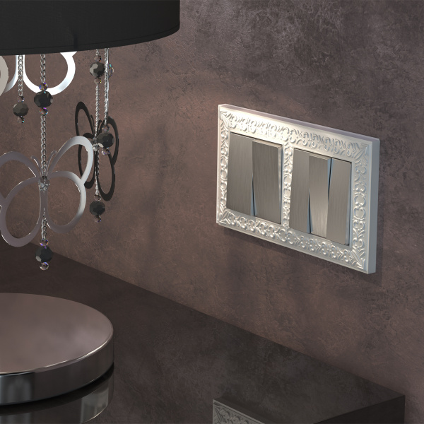 Выключатель 2-клавишный (серебряный рифленый) / WL09-SW-2G / W1120009, WERKEL купить за 789 руб. в Новосибирске