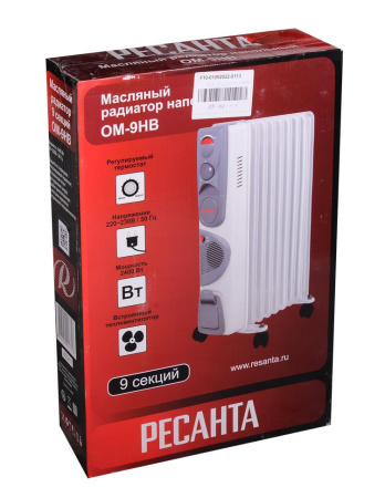 Масляный обогреватель ОМ-9НВ Ресанта, 67/3/11, с вентилятором купить за 5&nbsp;190 руб. в Новосибирске