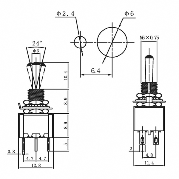 Тумблер 250V 3А (6c) ON-ON двухполюсный Micro (MTS-202) (уп. 10шт.) купить за 46 руб. в Новосибирске