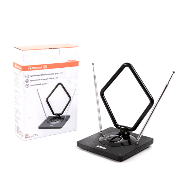 Антенна комнатная DVB-T2/ ДМВ+МВ/ FM активная СИГНАЛ SAI 975, усы 1м, кабель 3м, 15-30dB (23394) купить за 0 руб. в Новосибирске