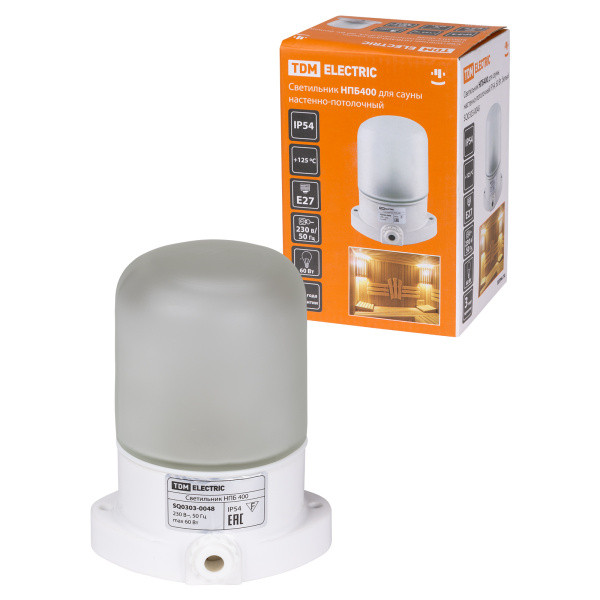 Светильник НПБ400 для сауны настенно-потолочный белый, IP54, 60 Вт, белый, TDM SQ0303-0048 купить за 1&nbsp;323 руб. в Новосибирске