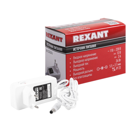 Блок питания AC 110-250В/DC 12В, 2А, 24W с DC разъемом подключения 5.5*2.1, IP43, REXANT (Белый корпус) купить за 0 руб. в Новосибирске