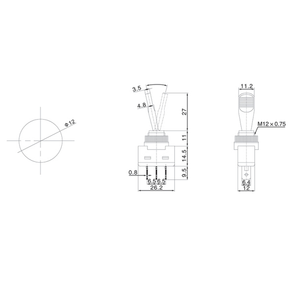 Тумблер 12V 20А (3c) ON-OFF однополюсный  с синей подсветкой  (ASW-13D) (уп. 10шт.) купить за 175 руб. в Новосибирске