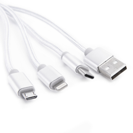 Шнур USB A 2.0-USB Type-C,USB B micro,Lightning, 1.2 м (шт/шт), серебряный, Атом (БЫСТРАЯ ЗАРЯДКА), 31037 купить за 0 руб. в Новосибирске