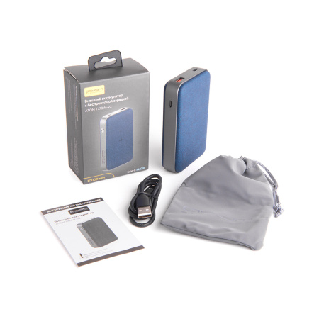 Внешний аккумулятор [ATOM TX10W-V2], 18Вт, 10000мАч, беспр.зар., USB-A, Type-C in/out, QC3.0, PD3.0, экран, текстиль купить за 0 руб. в Новосибирске
