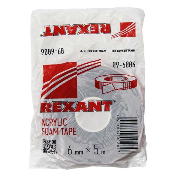 Двухсторонний скотч REXANT, серый, на HBA акриловой основе, 6 мм, ролик 5 м купить за 147 руб. в Новосибирске